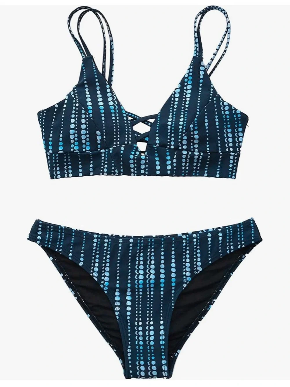 Women’s Deep Teal Patterned Bikini Set with Keyhole Top Size Medium